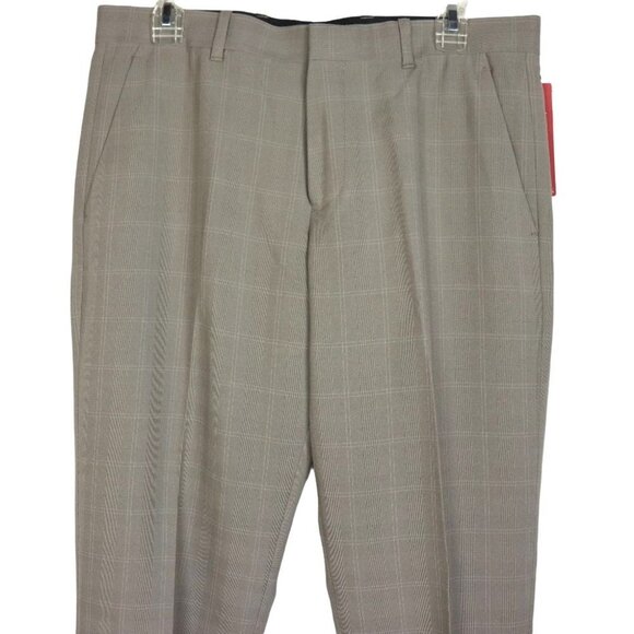 NWT Perry Ellis Plaid Check Modern Fit Straight Leg Tan Mens Pants - Picture 2 of 8